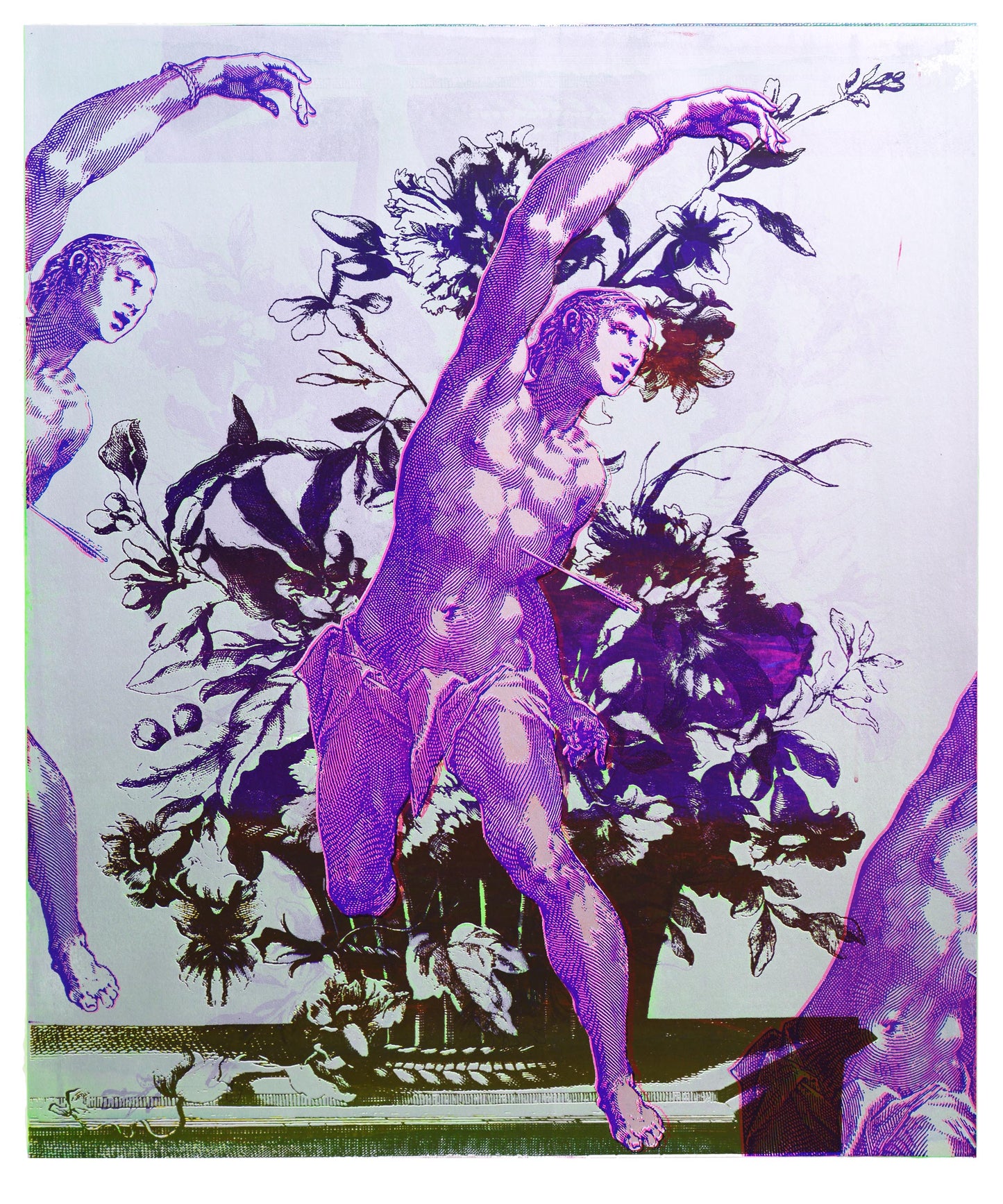 Kunstwerk Sebastian & Flowers der Kunstgalerie The Christian - Sebastian & Flowers (metallic) - Das Original. Bezaubernde Schönheit des heiligen Sebastian in meisterhaftem Fine Art Print. Einmalig!
