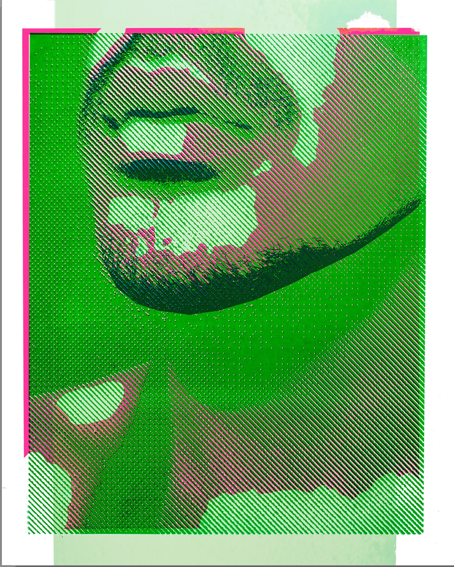 Lips - Zeitgenössischer Fine Art Print aus dem Hause Christian Sedelmayer. - Volles Grün mit zartem Pink betonen das Begehren, die satten Rottöne seine männliche Dynamik