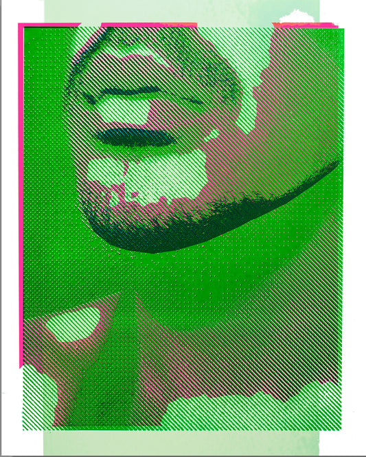 Lips - Zeitgenössischer Fine Art Print aus dem Hause Christian Sedelmayer. - Volles Grün mit zartem Pink betonen das Begehren, die satten Rottöne seine männliche Dynamik